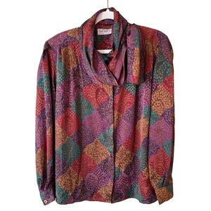 La Chine Classic Vintage 90s Colorful Geometric Diamond Pattern Blouse Size 6